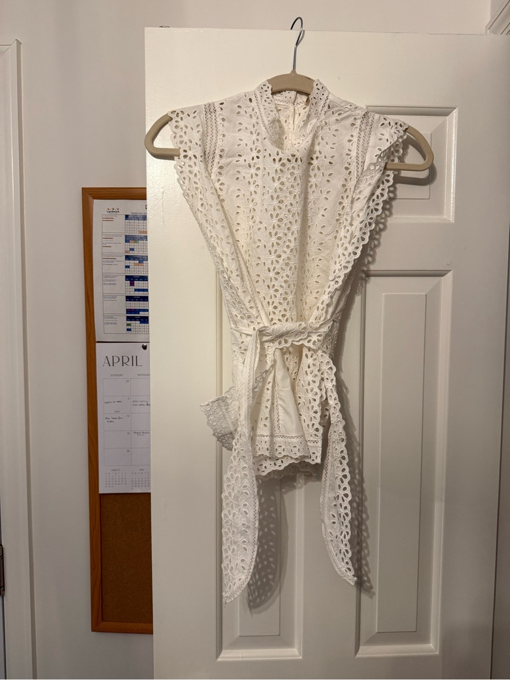 Rebecca Taylor White Eyelet Lace High-Neck Tie Top